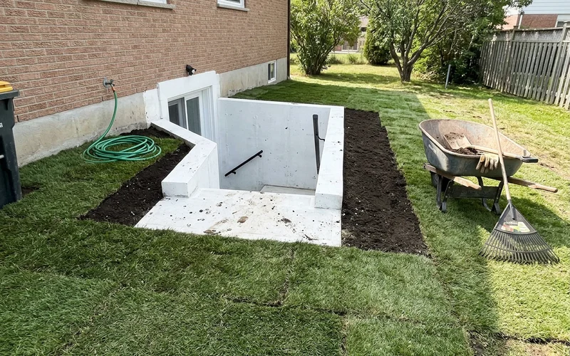 Restored lawn and grading around a newly finished walkout