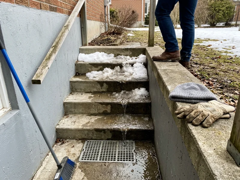 Illustration of snowmelt running toward a walkout catch basin