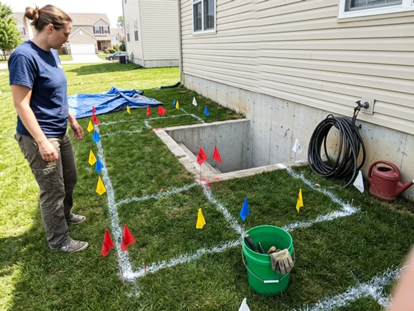 Illustration of utility locate flags and paint marking a planned walkout location